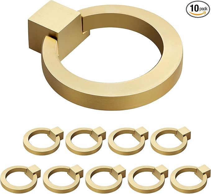 WEAVERBIRD Zinc Alloy Cabinet Knobs Gold Kitchen Hardware Drawer Pulls Rings Brushed Brass Single... | Amazon (US)