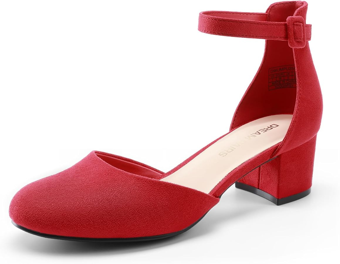 DREAM PAIRS Women's Closed Round Toe Low Block Heels Ankle Strap Chunky Heel Pumps Dress Wedding ... | Amazon (US)