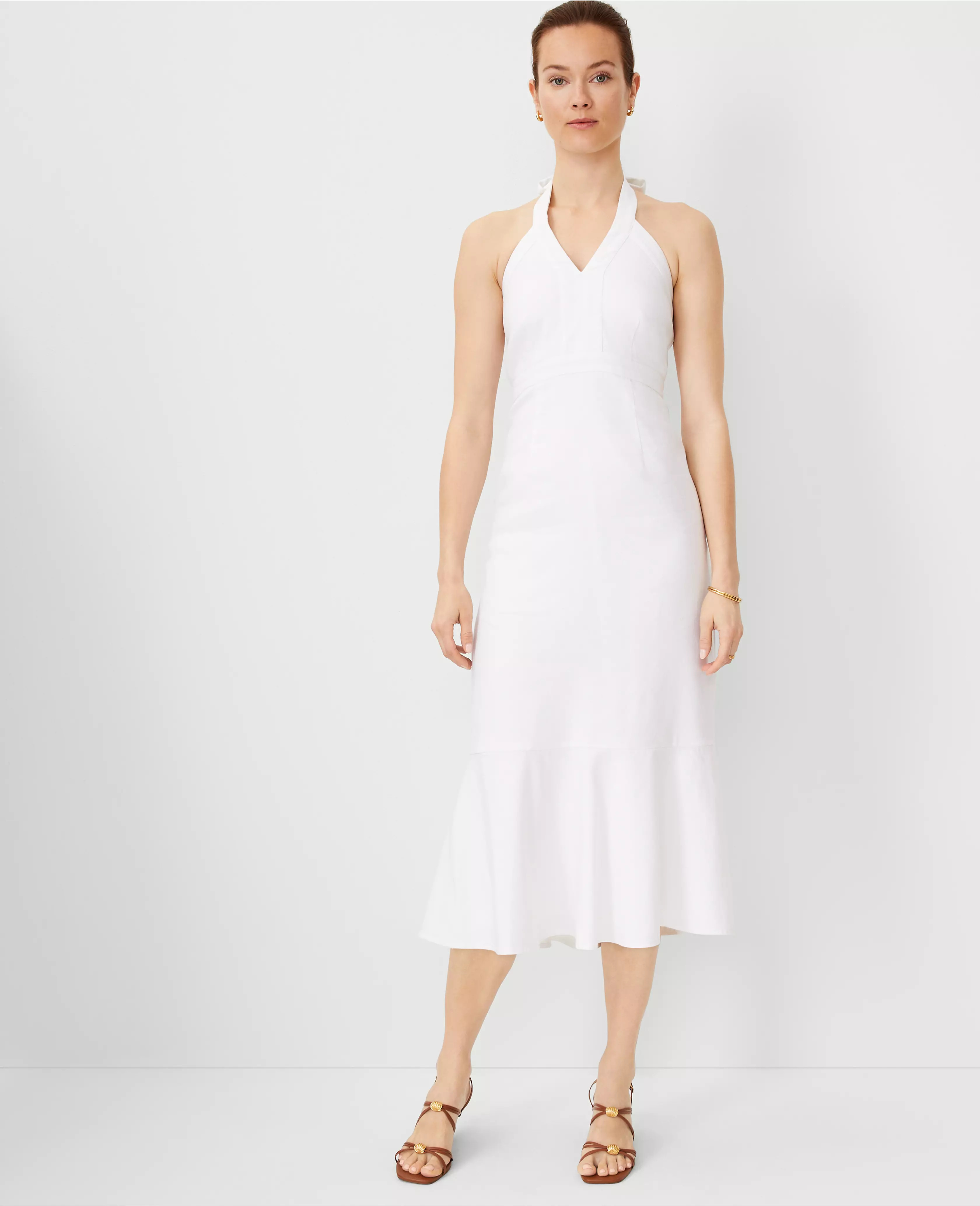 Linen Blend Halter Midi Dress | Ann Taylor (US)