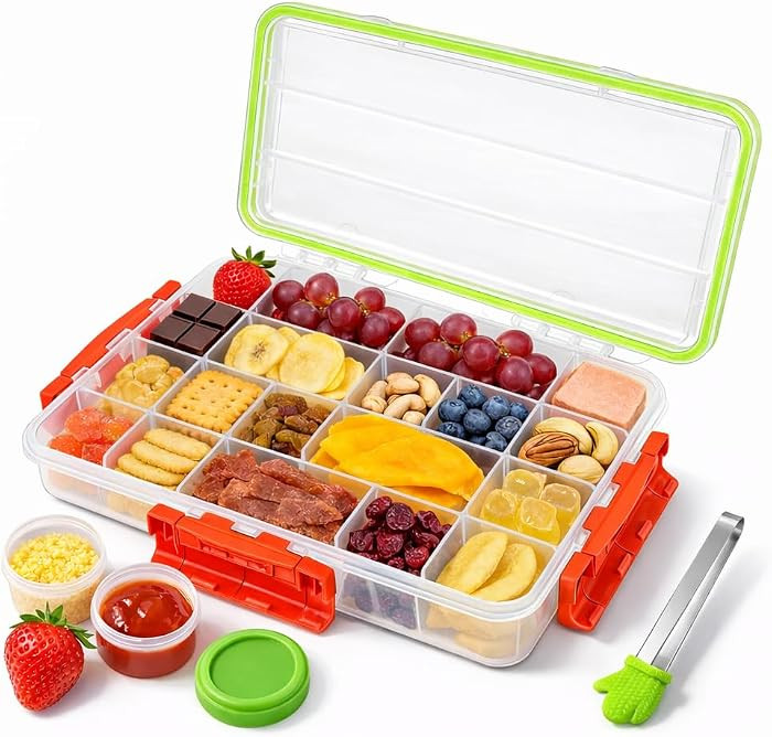 Snackle Box Container - Charcuterie Board with Lid & Handle, BPA-Free Snack Box Container with Adjustable Snack Containers, Portable Food Storage Organizer for Travel, Picnic, or Parties | Amazon (US)