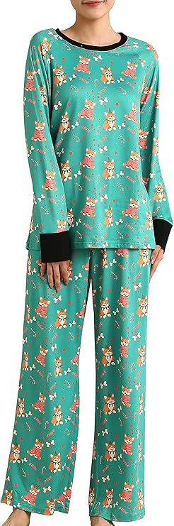 Artdear Christmas Pajamas for Women, Long Sleeve Holiday Pjs Printed Matching Sleepwear Set | Amazon (US)