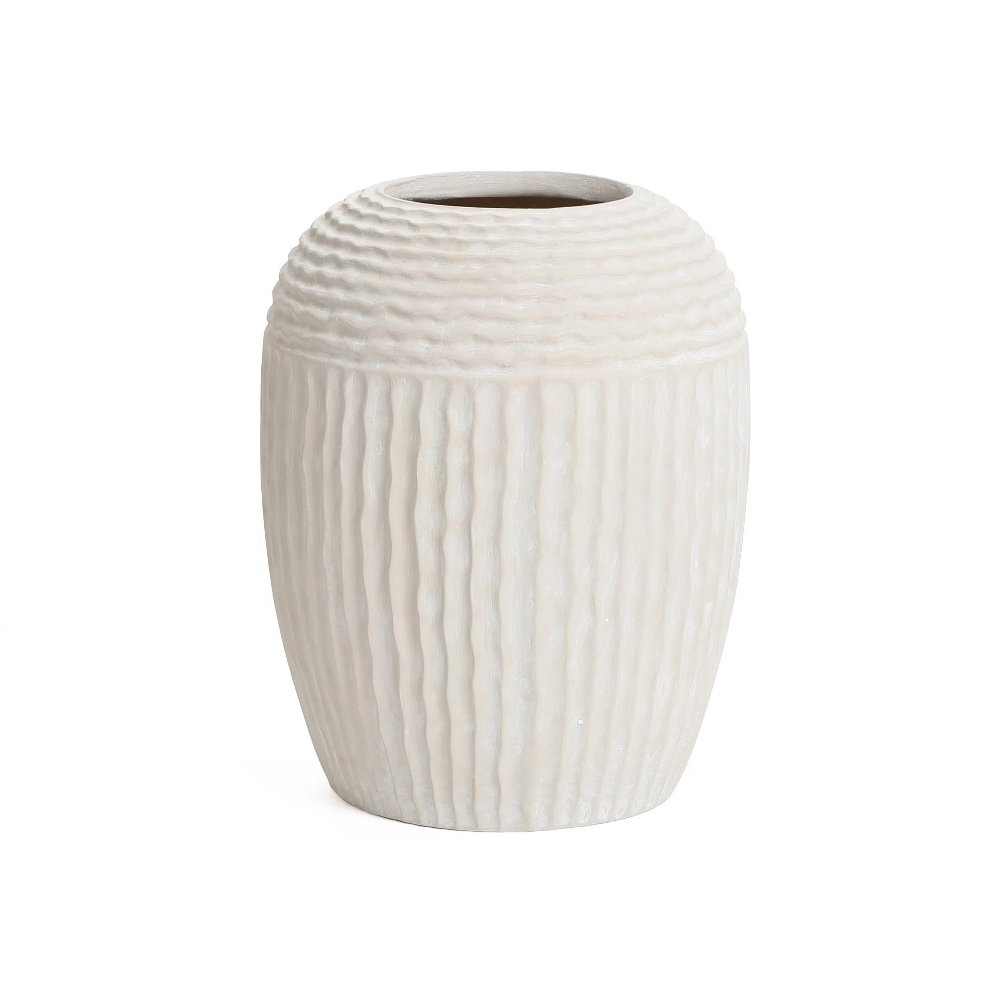 Beige Ribbed Round 15.2-Inch Tall MgO Vase | Wayfair North America