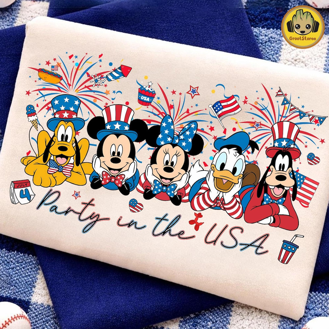 Party in the USA Png, Patriotic Mouse and Friends PNG, Patriotic Cartoon USA Design, American Fla... | Etsy (US)
