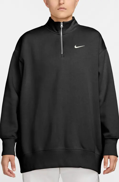 Nike Sportswear Phoenix Oversize Fleece Quarter Zip Top in 010 010 Black/sail at Nordstrom, Size X-Large | Nordstrom