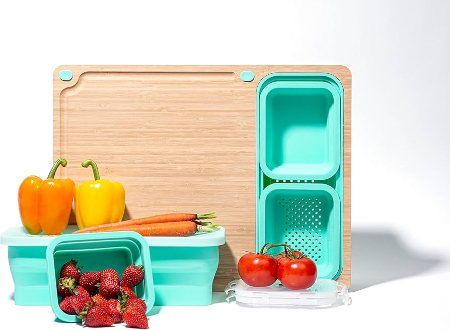 TidyBoard Meal Prep System - Bamboo Cutting Board - The Quick & Easy Meal Prep Solution, Teal | Amazon (US)