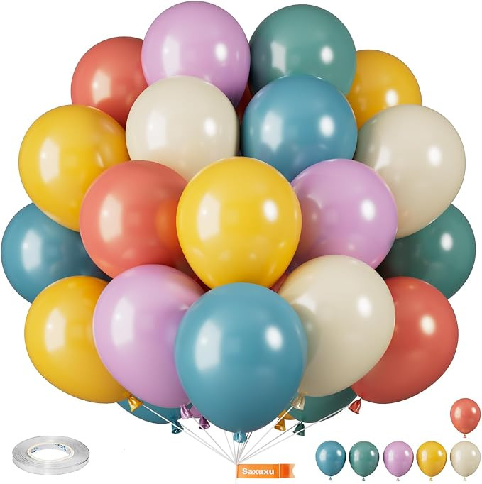 Retro Colorful Balloons, 12 Inch Vintage Color Balloons, Retro Blue Red Purple Yellow White Latex... | Amazon (US)