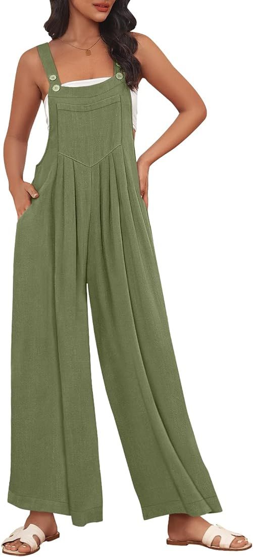 AUTOMET Womens Overalls Wide Leg Jumpsuits Casual Bib Summer Rompers Jumpers Loose Sleeveless Straps | Amazon (US)