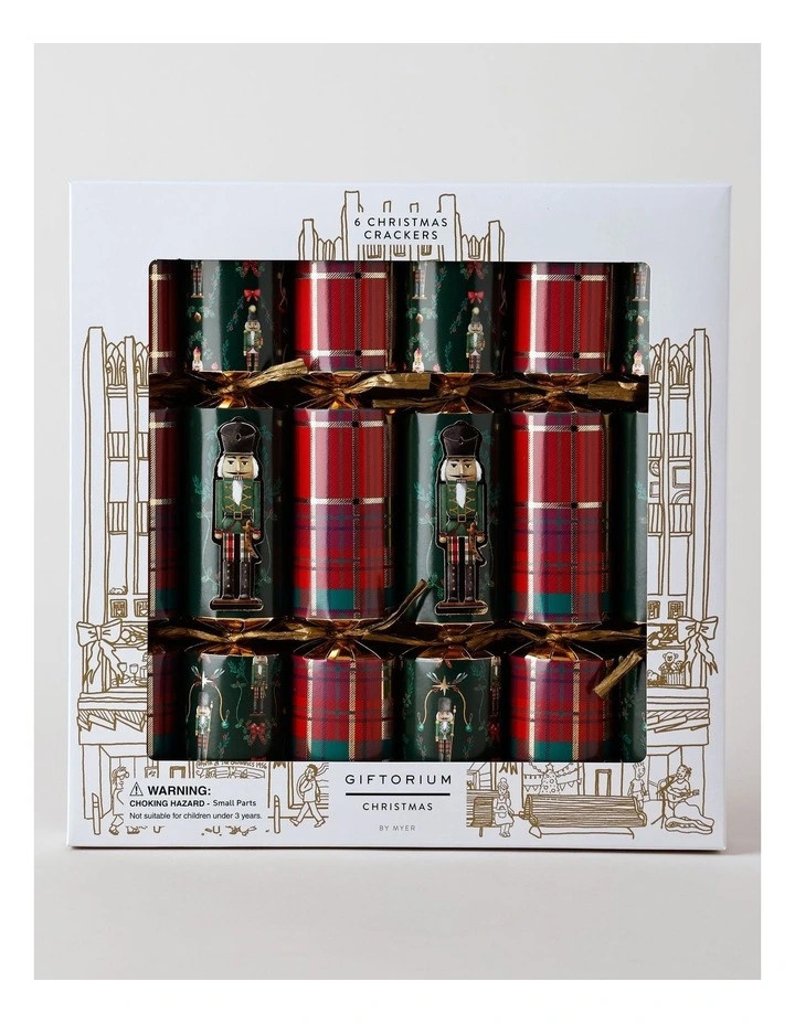 Heirloom Christmas Nutcracker/Red Tartan 6pk Crackers 30cm in Red | Myer