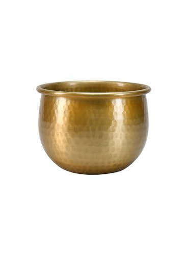 Serene Spaces Living Gold Brass Look Vintage Aluminum Vase - Perfect Decorative Accent for Plants, Weddings, and Events, Metallic Pot for Home, Small, Measures 6.75" Diameter and 5" Tall | Amazon (US)