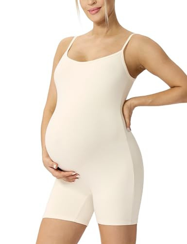 POSHDIVAH Women's Maternity Spaghetti Strap Bodysuit Shorts Pregnancy Bodycon Jumpsuit Sleeveless... | Amazon (US)