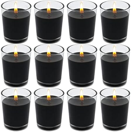 Amazon.com: Black Halloween Votive Candles in Glass 12 Packs Small Unscented Soy Wax Candles : Home  | Amazon (US)