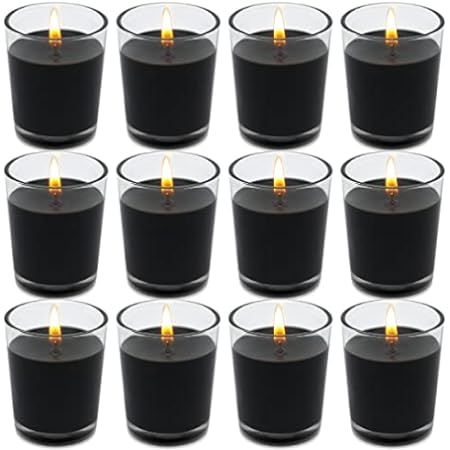 Amazon.com: Black Halloween Votive Candles in Glass 12 Packs Small Unscented Soy Wax Candles : Home  | Amazon (US)