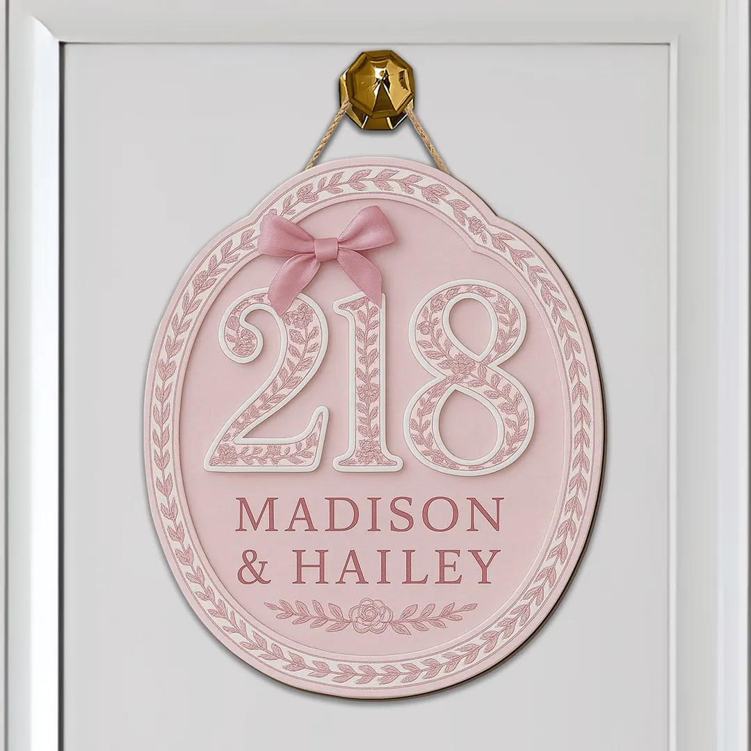 Personalized Chinoiserie Dorm Wooden Door Sign | Pink Floral Room Number Plaque | Custom Name Doo... | Etsy (US)