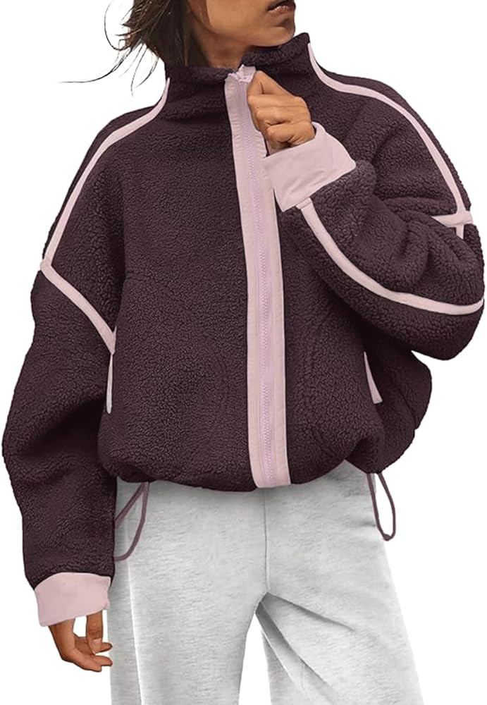 Haellun Fleece Jacket Women Cropped Sweatshirt Winter Warm Zip Sherpa Fuzzy Jacket Coat with Pock... | Amazon (US)
