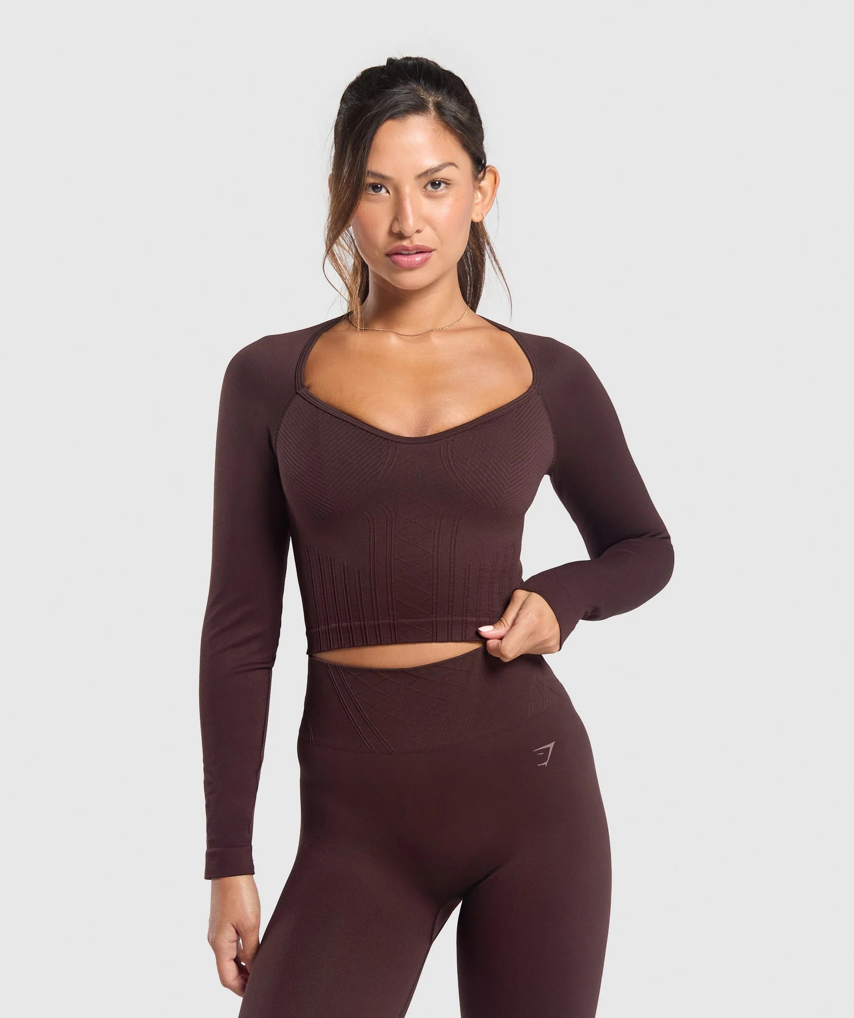 Gymshark Corset Seamless Long Sleeve Top - Heritage Brown | Gymshark US