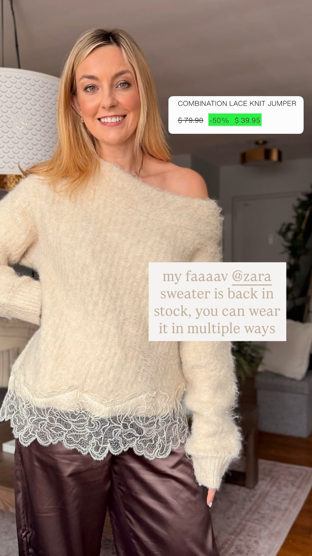 Such a good winter sweater! You can wear it off the shoulder and not only! If you are petite it will work as a dress too! I’m wearing size SMALL!

beige sweater • Zara sweater • Zara haul • knit sweater • lace sweater • winter outfit idea 

#LTKFindsUnder50 #LTKootd #LTKSaleAlert