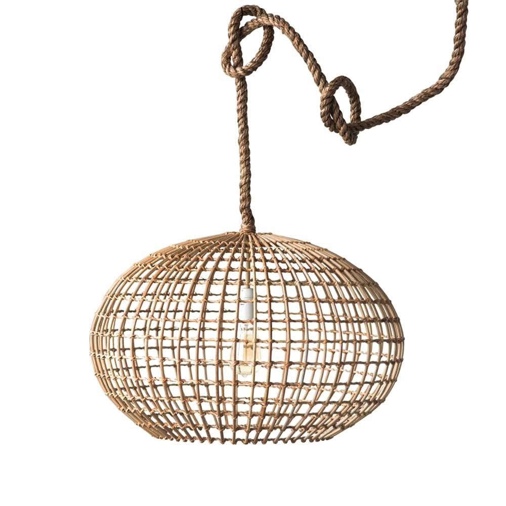 3R Studios Woven Roots 1-Light Brown Round Wicker Pendant with Thick Rope Cord-DF0420 - The Home ... | The Home Depot