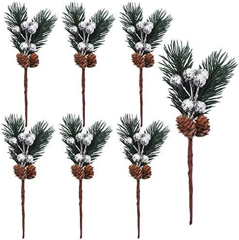 Cooraby 12 Pieces Silver Christmas Berry Stems Pine Artificial Pine Cones Branch Silver Holly Spr... | Amazon (US)