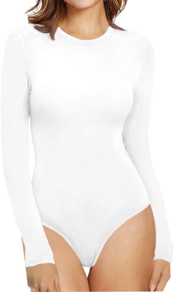MANGOPOP Women's Crew Neck Short Sleeve Long Sleeve T Shirts Bodysuit Jumpsuit | Amazon (US)