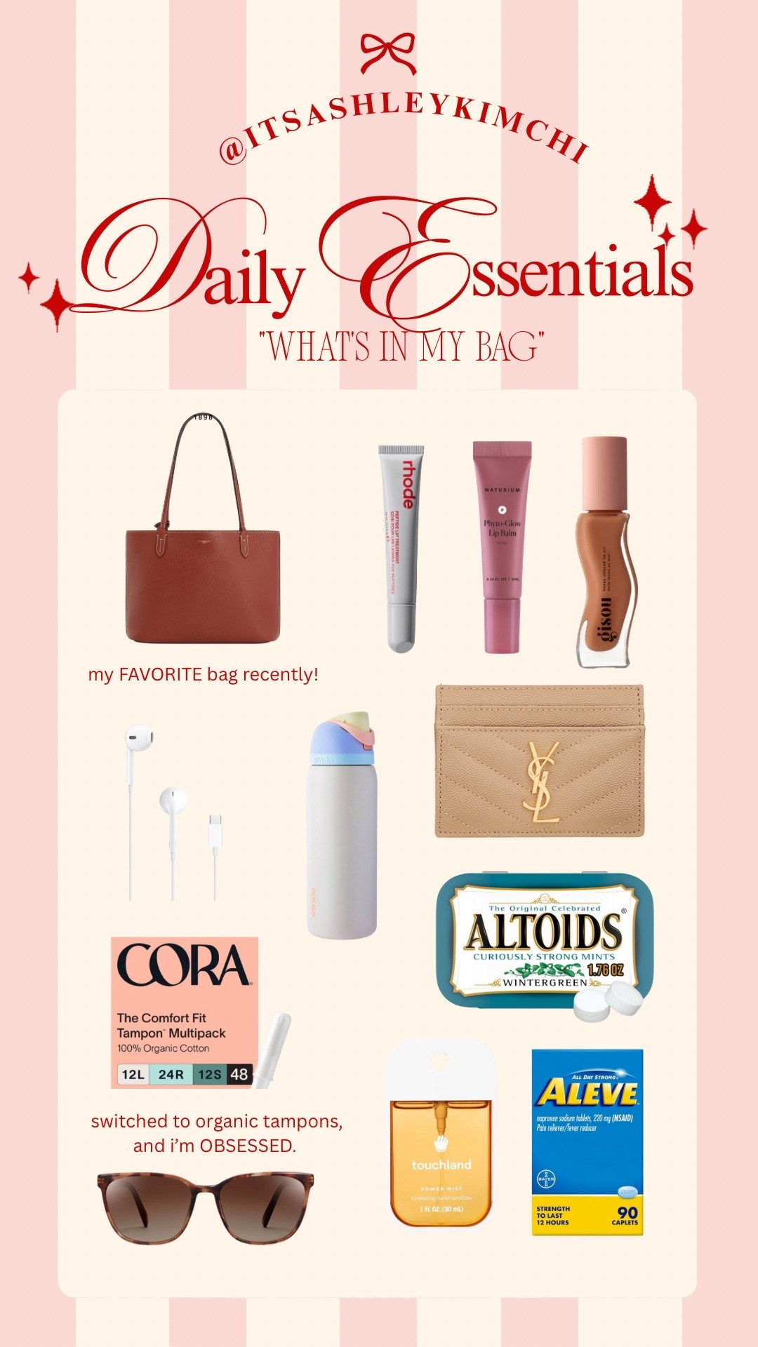 my daily essentials - what’s in my bag! these are items i cannot leave my house without and swear by. the bag and wallet are stunning investment pieces, but truly if you get anything, let it be the little bits! 

daily essentials, what’s in my bag, what’s in my bag woman, everyday essentials, women’s bag, feminine products, cotton tampons

#LTKItBag #LTKBeauty #LTKFindsUnder100