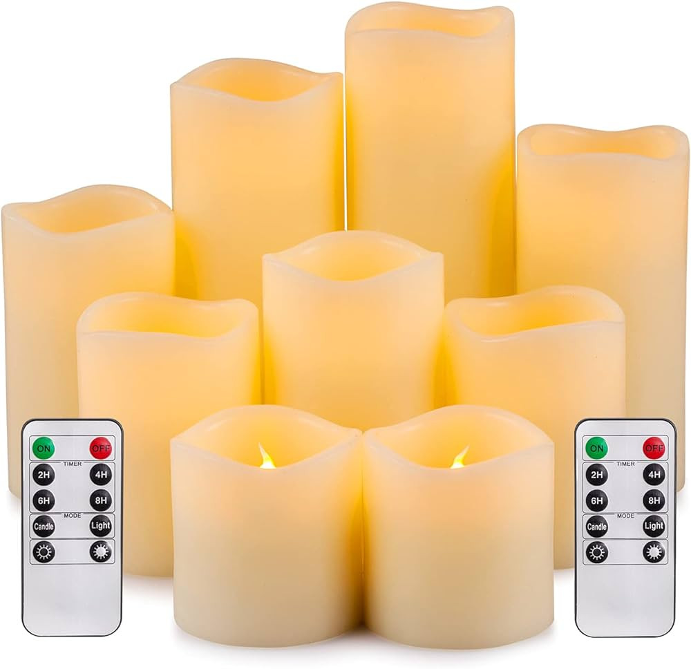 RY King Battery Operated Flameless Candle Set of 9 Real Wax Pillar Decorative Led Fake Candles wi... | Amazon (US)