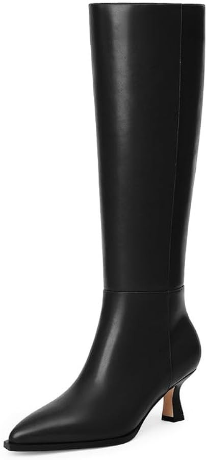 Modatope Knee High Boots Kitten Low Heel Faux Leather Pointed Toe Side Zipper Fall Long Tall Boot... | Amazon (US)