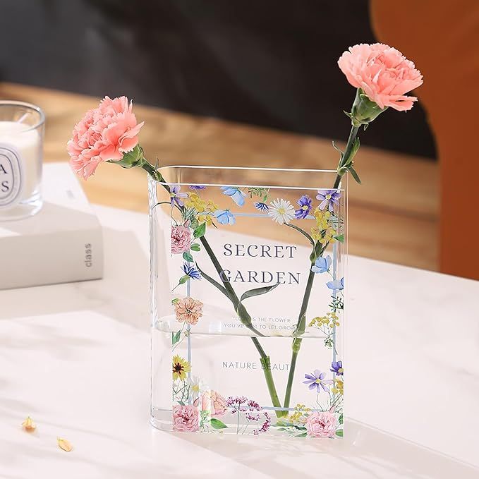 Acrylic Garden Vase, Rectangular Book-Shaped Vase, Modern Decorative Vase for Home, Bedroom, Livi... | Amazon (US)