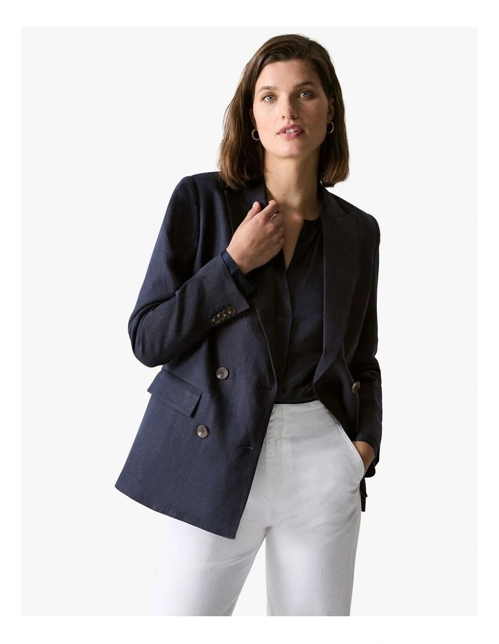 Organically Grown Linen Blazer in Night Sky | Myer