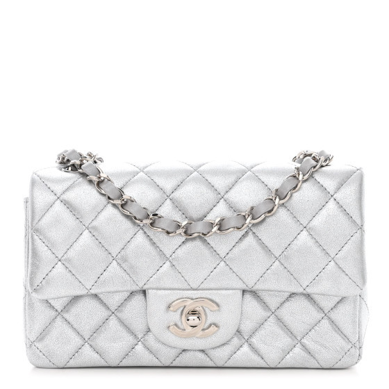 Metallic Lambskin Quilted Mini Rectangular Flap Silver | FASHIONPHILE (US)