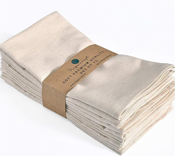 Dinner Cloth Napkin Cotton Linen Blend 12 Pack Natural Premium Quality, Mitred Corner for Every D... | Amazon (US)
