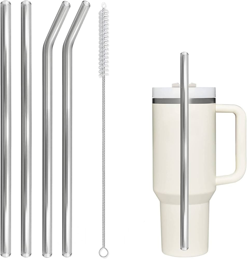 Grey Glass Reusable Straws For Stanley 40 oz 30 oz Cup Adventure Travel Tumbler 4 Pack Replacemen... | Amazon (US)