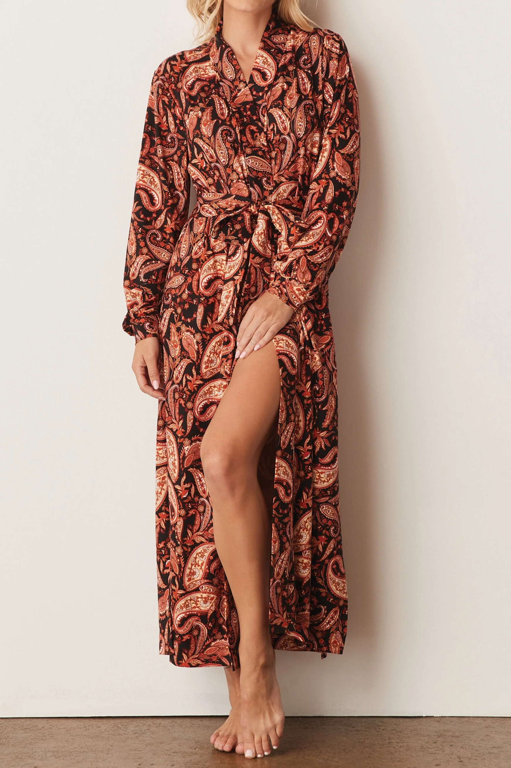Skyler Banded Long Robe | Paisley | MASONgrey