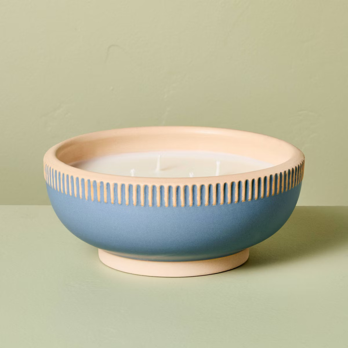 4-Wick Rim Stripe Ceramic Sun and Citron Ceramic Jar Candle Blue 45oz - Hearth & Hand™ with Mag... | Target