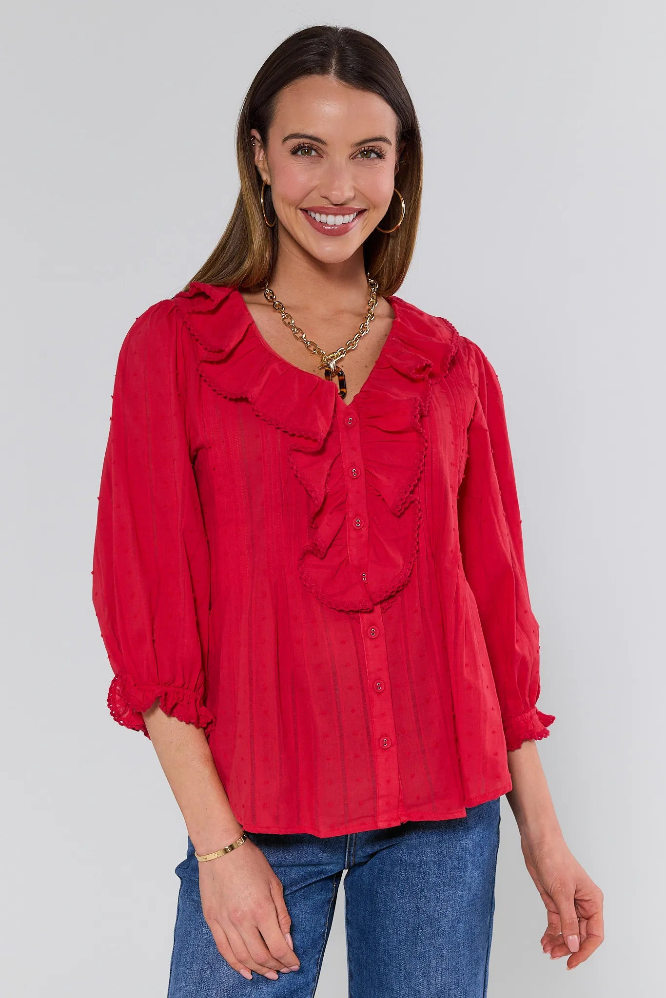 Rosalie Red Ruffle Trim Top | Avara