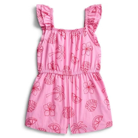 Wonder Nation Toddler Girls Allover Print Cotton Romper with Ruffle Sleeves, Sizes 12M-5T | Walmart (US)