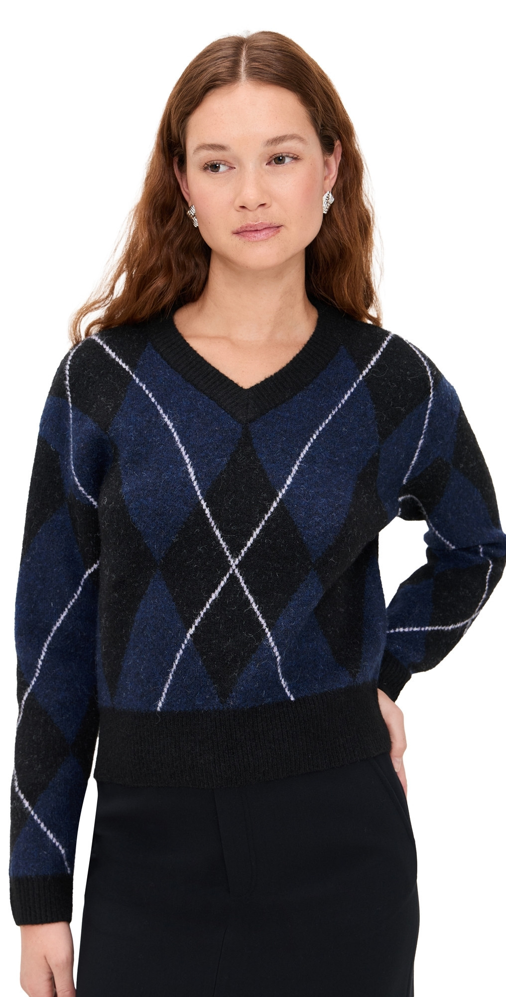 LE BOP Rae Arglye V Neck Sweater Navy Combo S | Shopbop