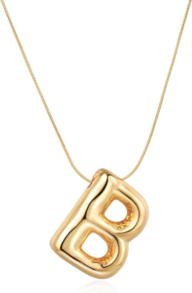 Bubble Letter Necklace for Women Balloon Initial Necklaces Dainty 18K Gold Plated Alphabet Pendan... | Amazon (US)