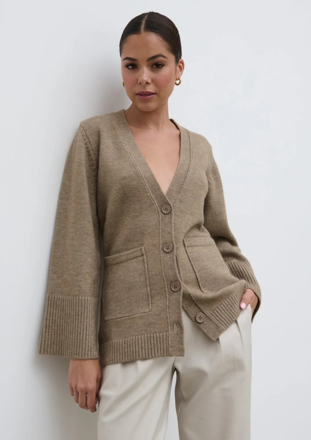 Autumn Knit Cardigan - Dark Beige | Pretty Lavish (UK)