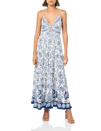 Angie Women's Floral Maxi Dress with Cutout, Ivory-Blue | Amazon (US)