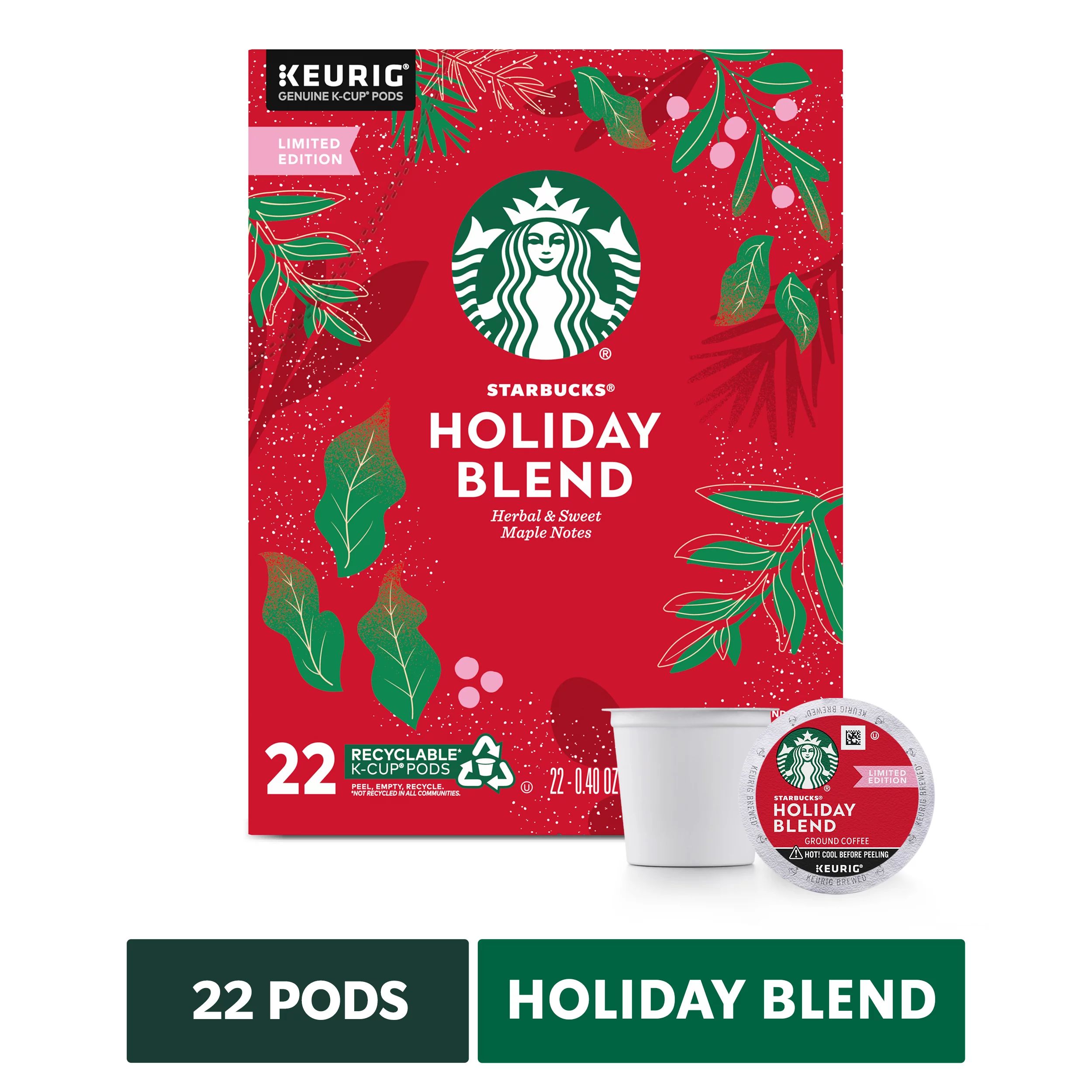 Starbucks Holiday Blend Medium Roast Keurig Coffee Pods, 22 Ct - Walmart.com | Walmart (US)