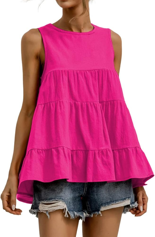 Avanova Women's Summer Sleeveless Tank Tops Flowy Ruffle Hem Peplum Tunic Top Casual Loose Babydo... | Amazon (US)