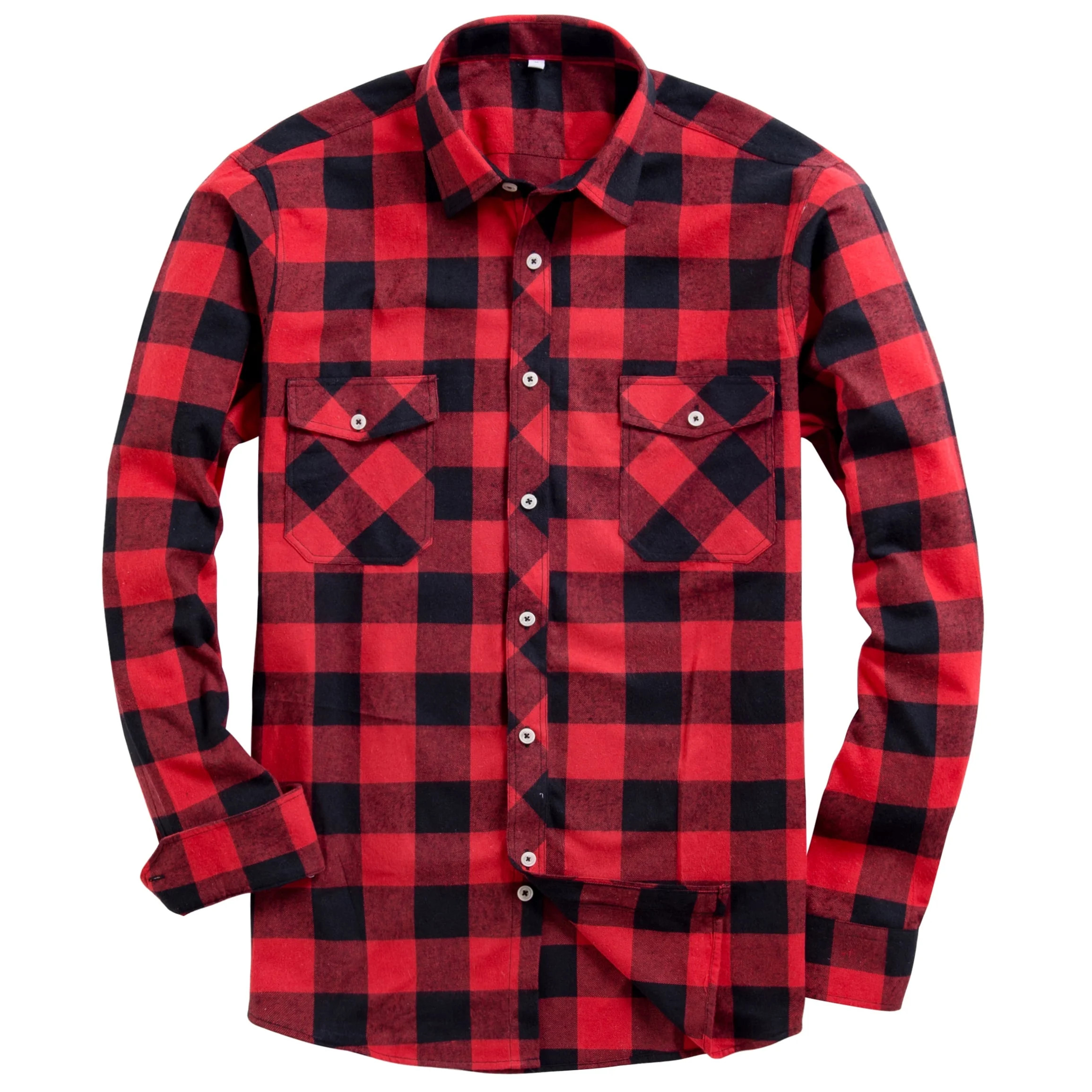 Alimens & Gentle Mens Long Sleeve Red Plaid Flannel Shirts Casual Button Down Regular Fit | Walmart (US)
