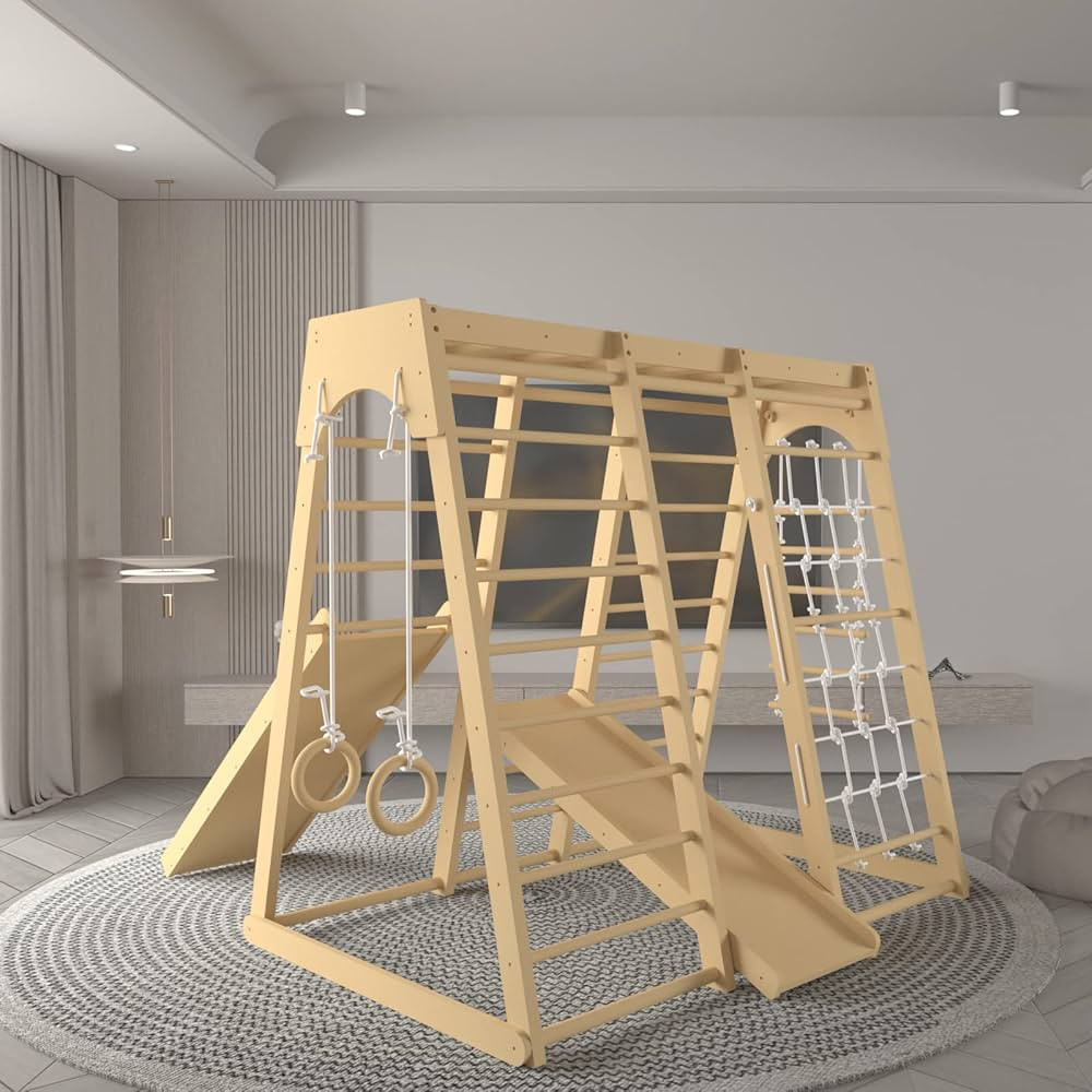 Indoor Jungle Gym, Montessori Climbing Toys, Toddler Indoor Playground Set 8-in-1 with Swing, Arm... | Amazon (US)