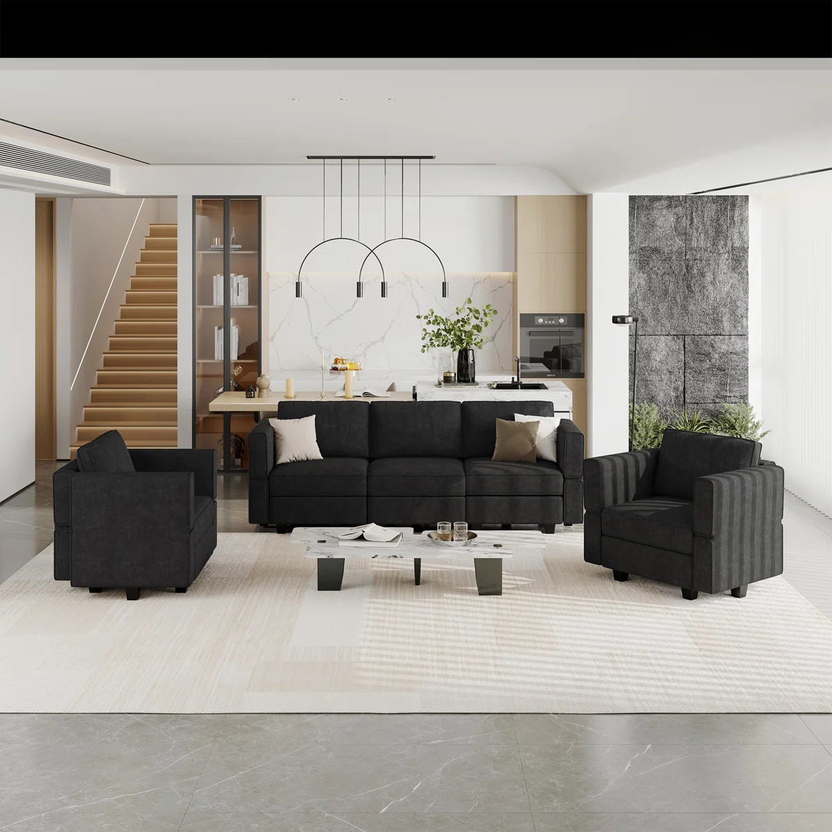 Kimbrel 3-Pieces Polyester Blend Storage Seat Sofa Set Modular Sectional Couch Set For Apartment ... | Wayfair North America