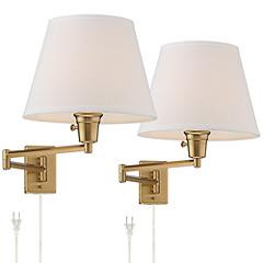 Clement Warm Gold Swing Arm Plug-In Wall Lamps Set of 2 | www.lampsplus.com | Lamps Plus