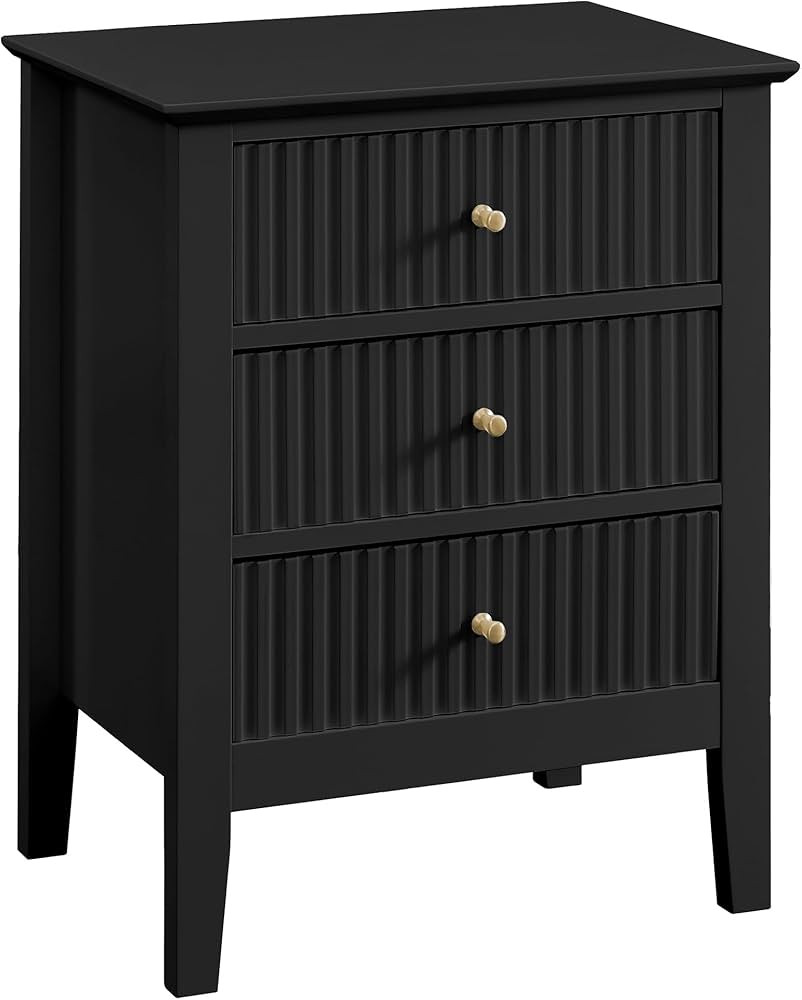 OCANDO NightStand, Black End Table Beside Table with 3 Drawers and Storage Shelf, Wood Night Stan... | Amazon (US)