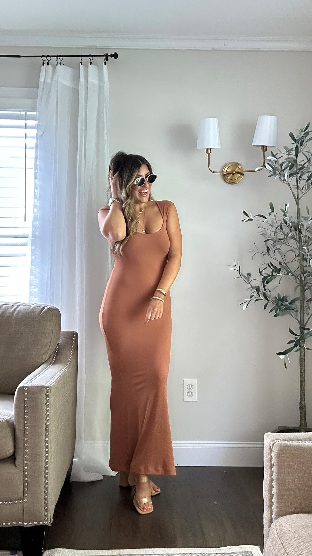 PUMIEY Women's Square Neck Cap Sleeve Maxi Dress Ribbed Bodycon Dress Summer Dresses for Women | Amazon (US)