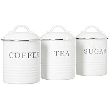 Barnyard Designs Airtight Kitchen Canister Decorations with Lids, White Metal Rustic Farmhouse Co... | Amazon (US)