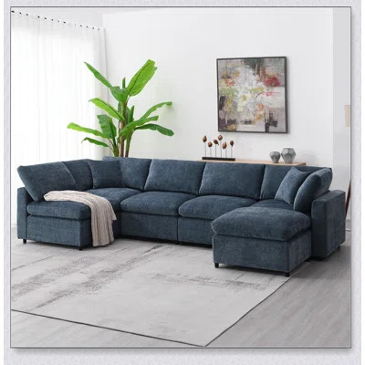 Modern Modular Cloud Sofa Bed, 6 Seat Chenille Sectional Couch with Ottoman, Free Combination for Flexible Seating | Wayfair North America