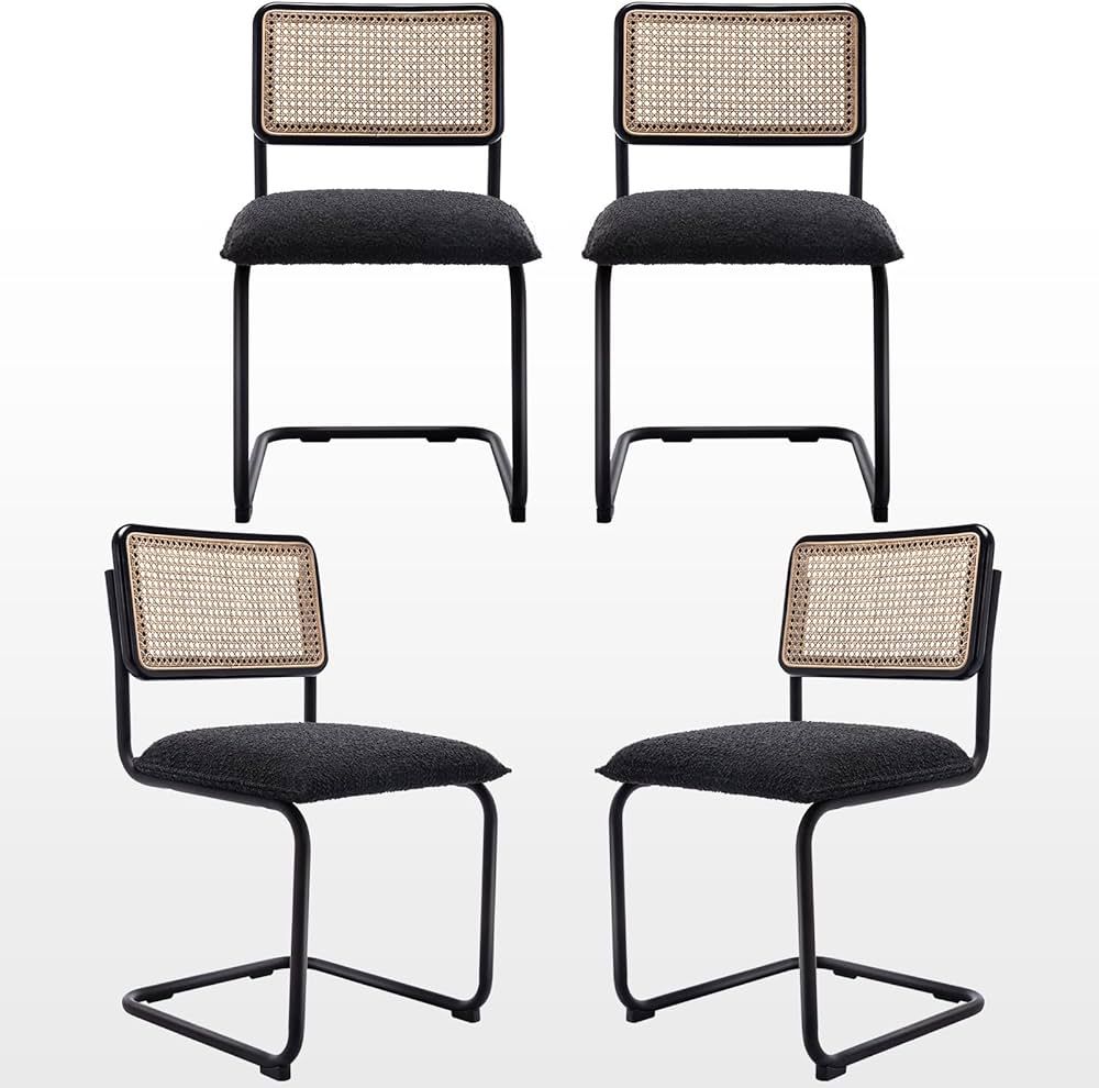 Zesthouse Rattan Dining Chairs Set of 4, Upholstered Boucle Kitchen Chairs, Mid Century Modern Br... | Amazon (US)